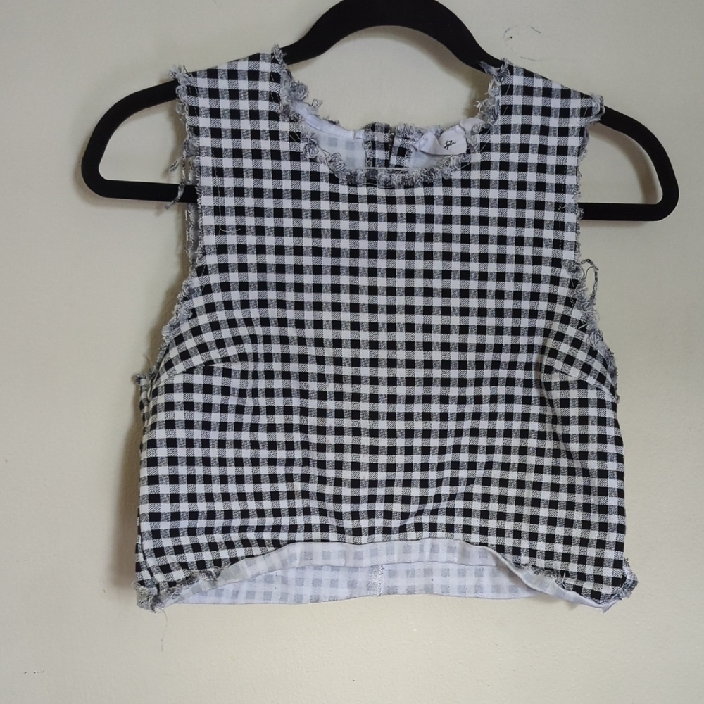 RD Style Black & White Gingham Crop Top with Raw Hem, Exposed Zipper Size XS